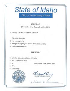 Apostille - State of Idaho