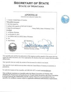 Apostille - State of Montana