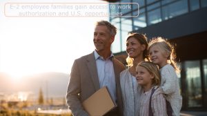 Canadian family with E-2 employee visa outside U.S. business with mountains in background