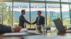 Profesionales empresariales canadienses y estadounidenses debaten sobre la inversión para obtener el visado de inversor E-2 en la oficina de Montana.