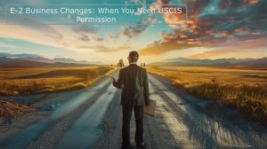 E-2 business owner reviewing documents and considering business change options