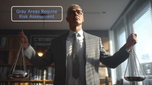 Business professional weighing risk assessment options for E-2 business changes